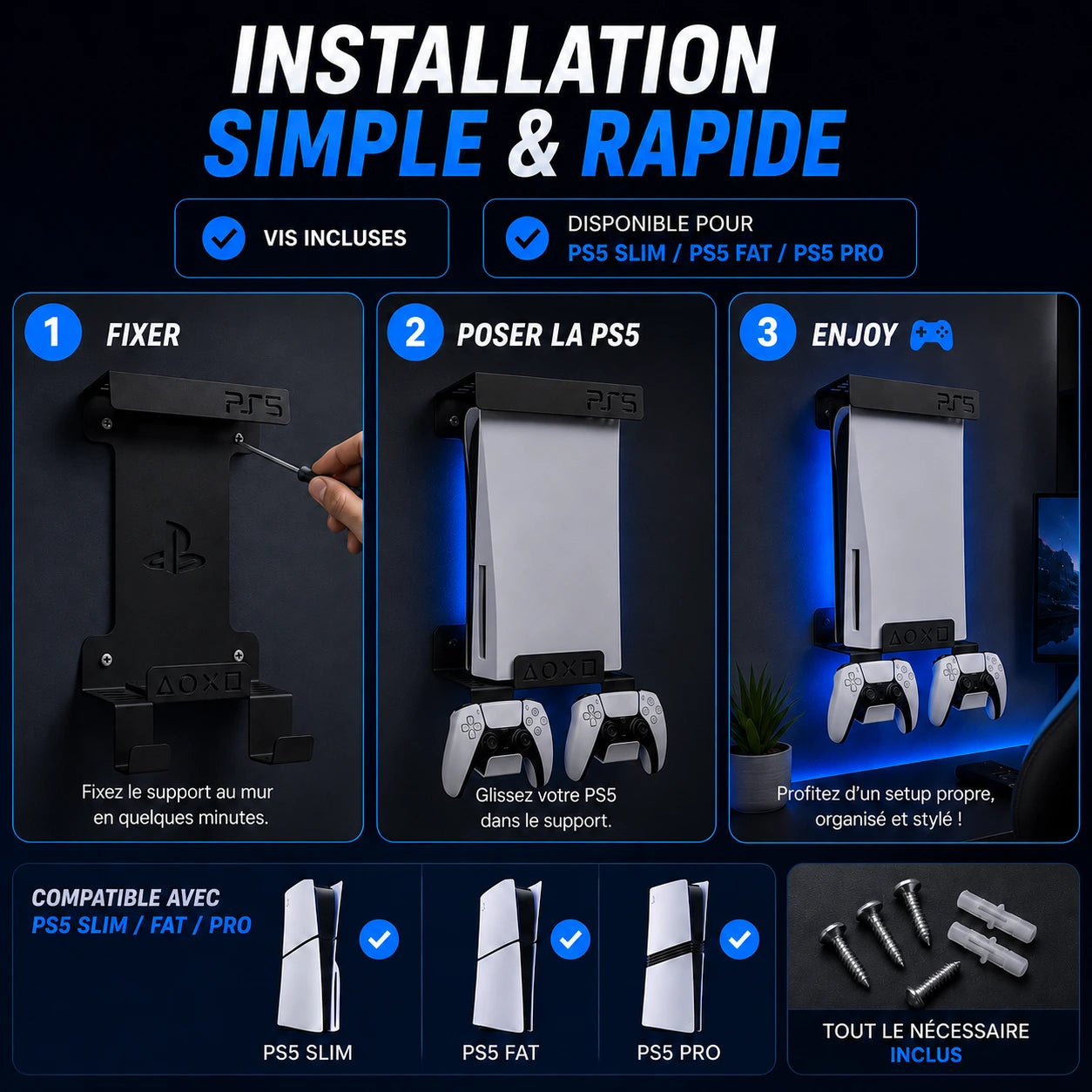 Support Mural PS4 & PS5 pour Salles de Jeux