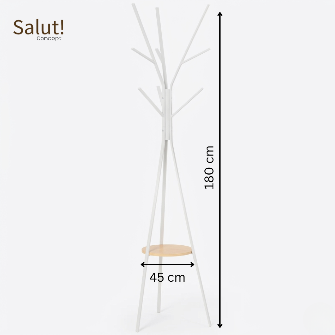 Porte-manteau Arbre en Métal avec Étagère en Bois