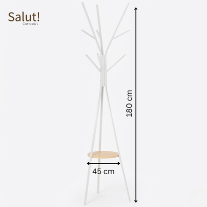Porte-manteau Arbre en Métal avec Étagère en Bois