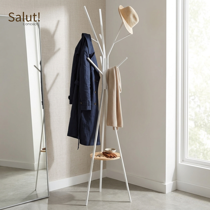 Porte-manteau Arbre en Métal avec Étagère en Bois